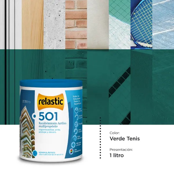 [501VT1] 501 Recubrimiento Multipropósito Mate (Verde Tenis, 1 Litro)