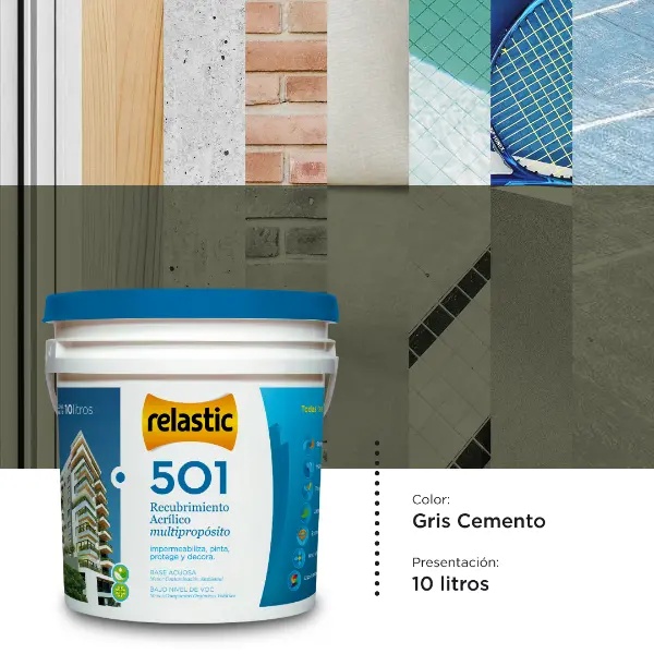 [501GC10] 501 Recubrimiento Multipropósito Mate (Gris Cemento, 10 Litros)