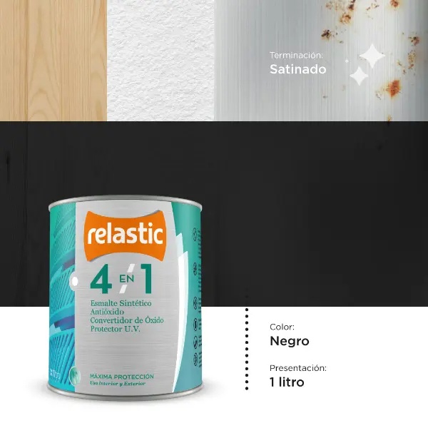 [NS1] 4 en 1 Esmalte Multifunción Satinado (Negro, 1 Litro)