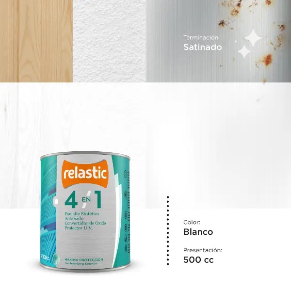 [BS05] 4 en 1 Esmalte Multifunción Satinado (Blanco, 0.5 Litro)