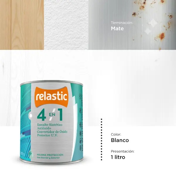 [BM1] 4 en 1 Esmalte Multifunción Mate (Blanco, 1 Litro)