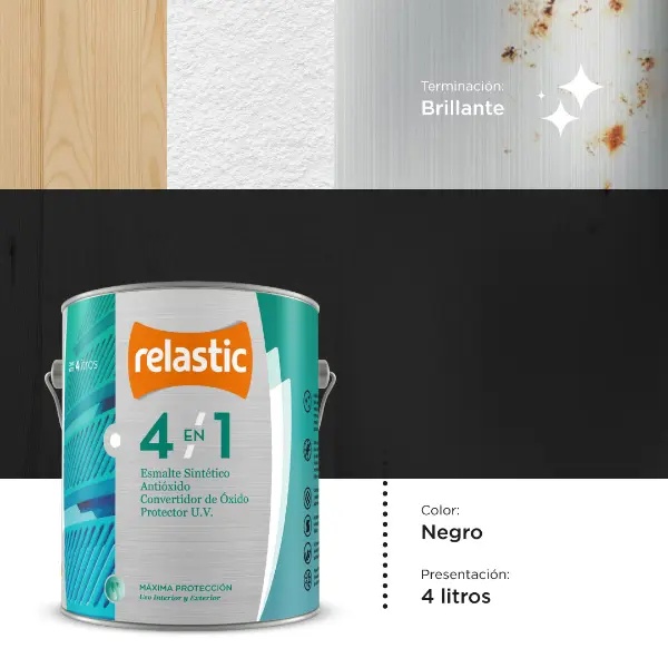 [NB4] 4 en 1 Esmalte Multifunción Brillante (Negro, 4 Litros)