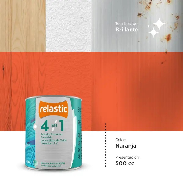 [41N05] 4 en 1 Esmalte Multifunción Brillante (Naranja, 0.5 Litro)