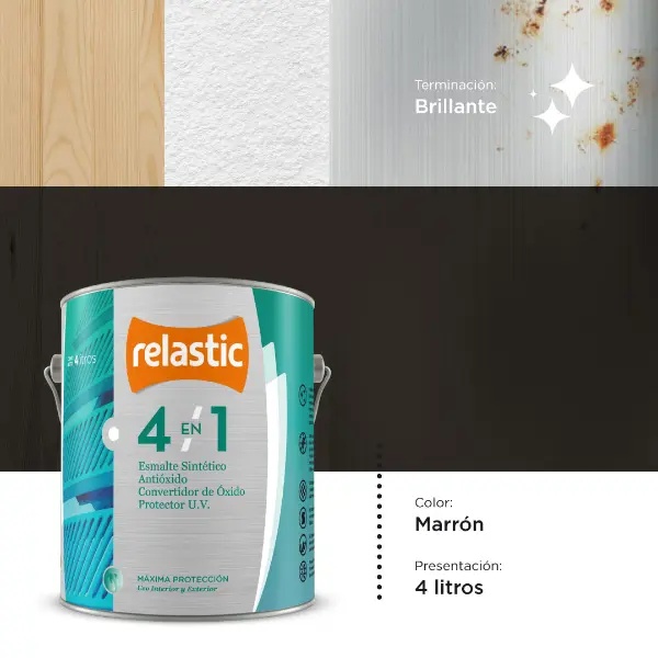 [41M4] 4 en 1 Esmalte Multifunción Brillante (Marrón, 4 Litros)